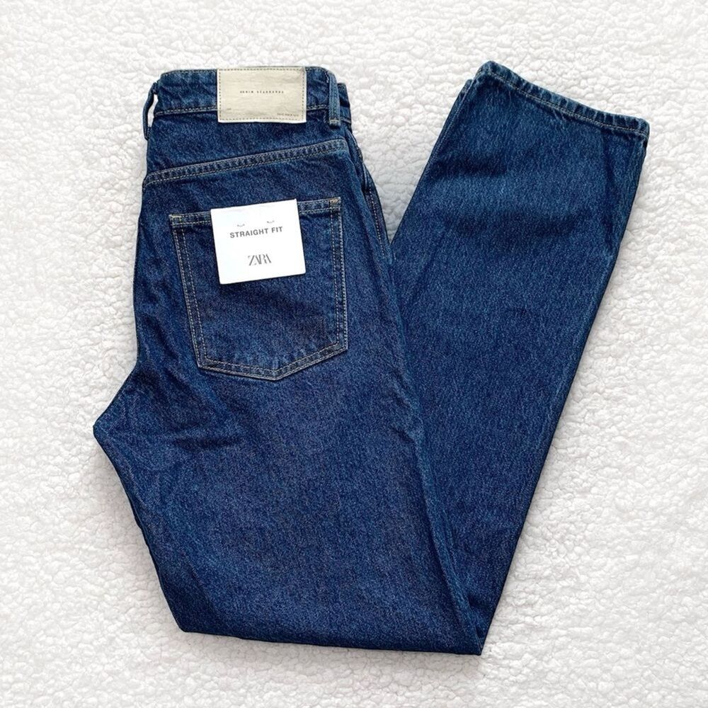 Zara Men's Straight Jeans - Dark Blue